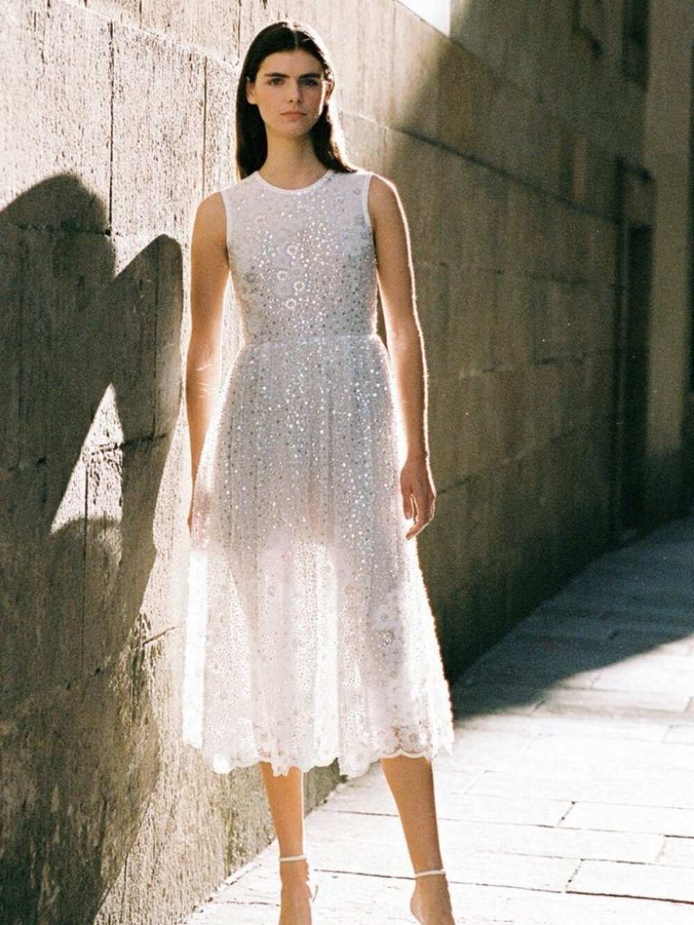SELF-PORTRAIT White Beaded Sequin Midi Dress, brand new without tags, never worn